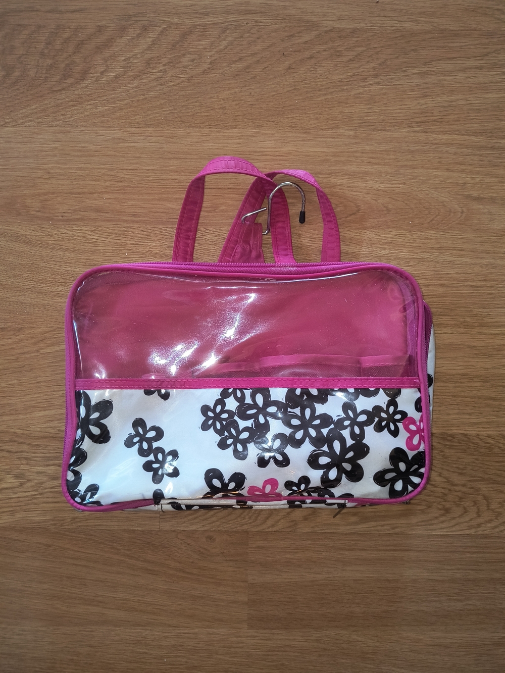 Modella Pink Clear Floral Travel Cosmetic Bag